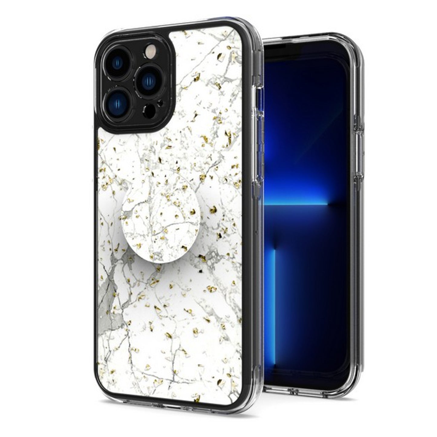 For Apple iPhone 15 Pro Max (6.7") Elegant Pattern Design Bling Glitter Hybrid Ring Stand Pop Up Finger Holder Kickstand Phone Case Cover