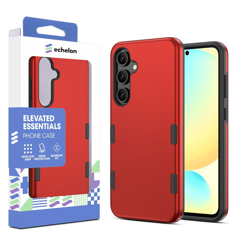 For Hybrid Slim Shockproof Bumper Protective Hard PC + Rubber TPU Phone Cover Bravo Series Case for Samsung Galaxy S24 Fan Edition - Red Case Cover Red