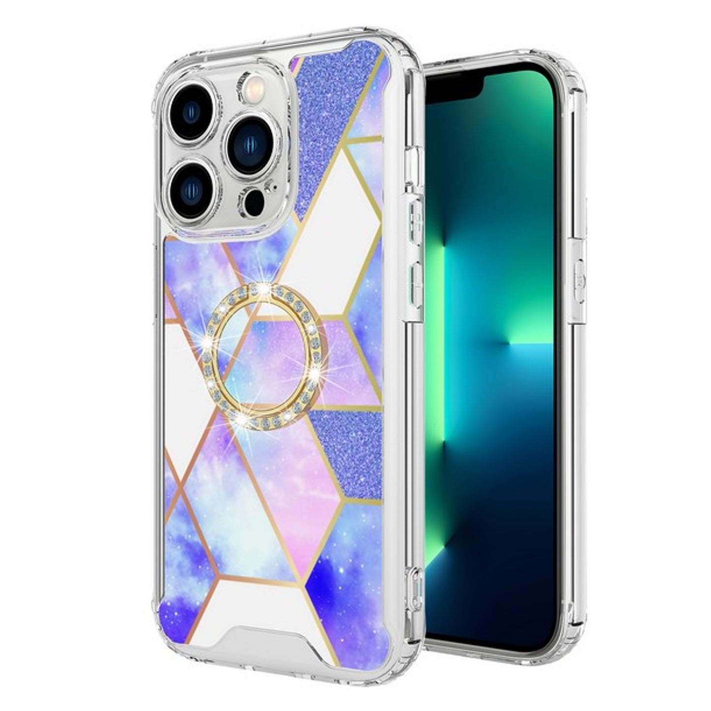 For Samsung Galaxy A16 5G Fashion Design Pattern Hybrid Ring Kickstand Bling Diamond Hard PC TPU Protective Case Cover