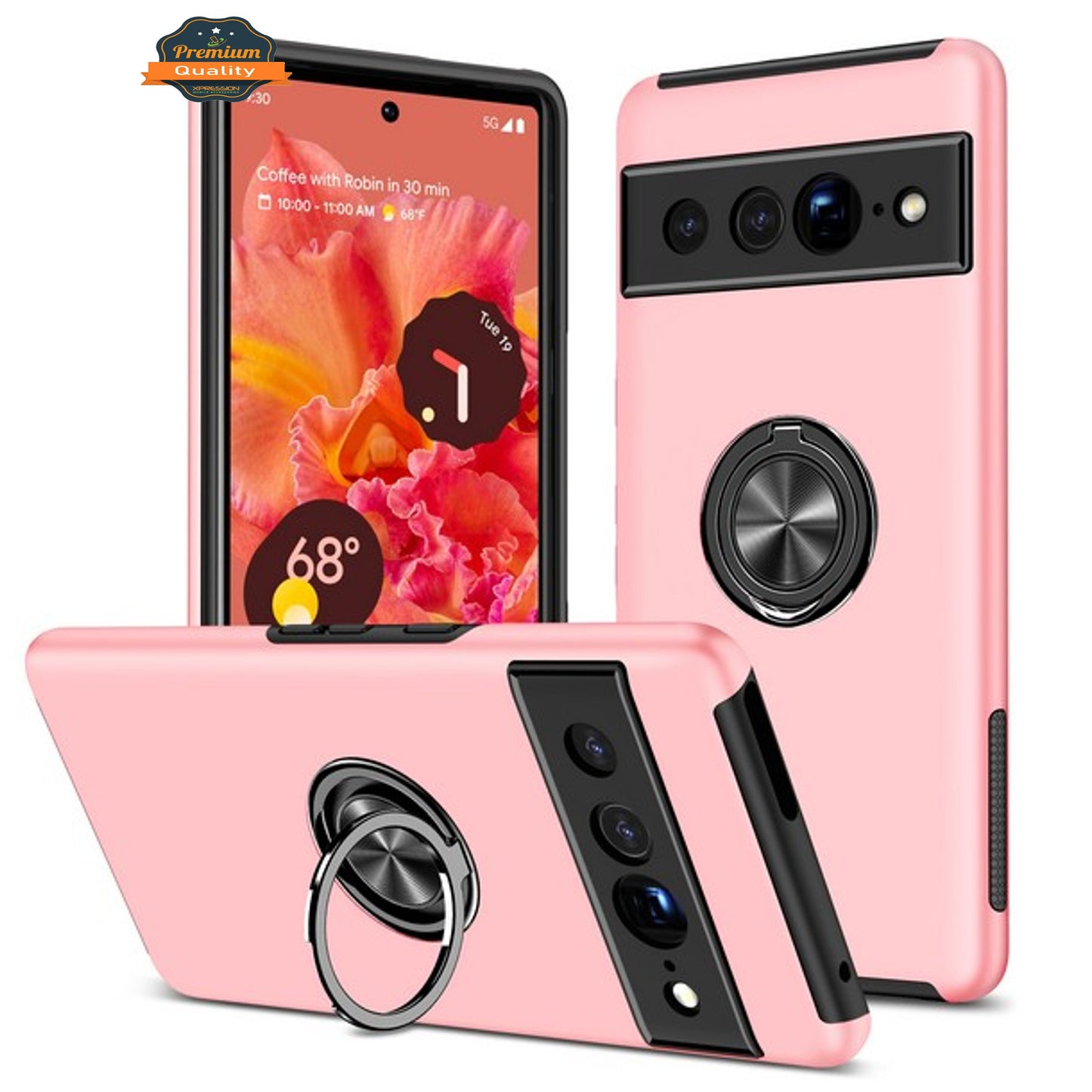 For Google Pixel 10 Pro XL Military Grade Hybrid Case with Flat Metal Ring 360° Rotation Kickstand, Slim Fit Back Hard PC Case Cover