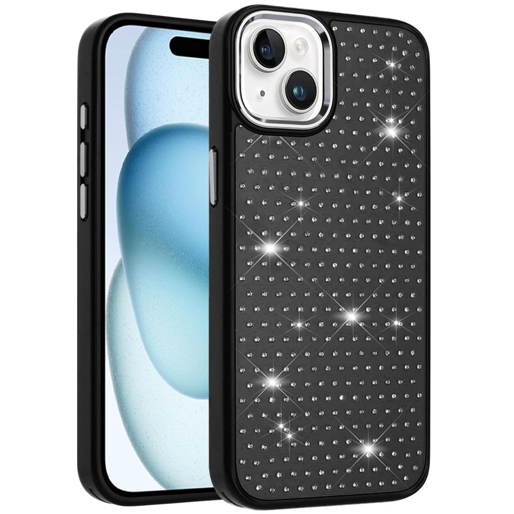 For Apple iPhone 17 Bling Diamond Metallic, Full Sparkle Chrome Edged Hybrid Protective Shockproof Case Cover