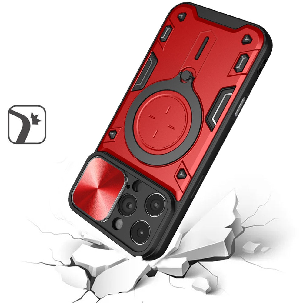 For Apple iPhone 16 Plus (6.7") Hybrid Magnetic Circle 360° Ring Kickstand with MagSafe Compatible & Camera lens Protector Case Cover