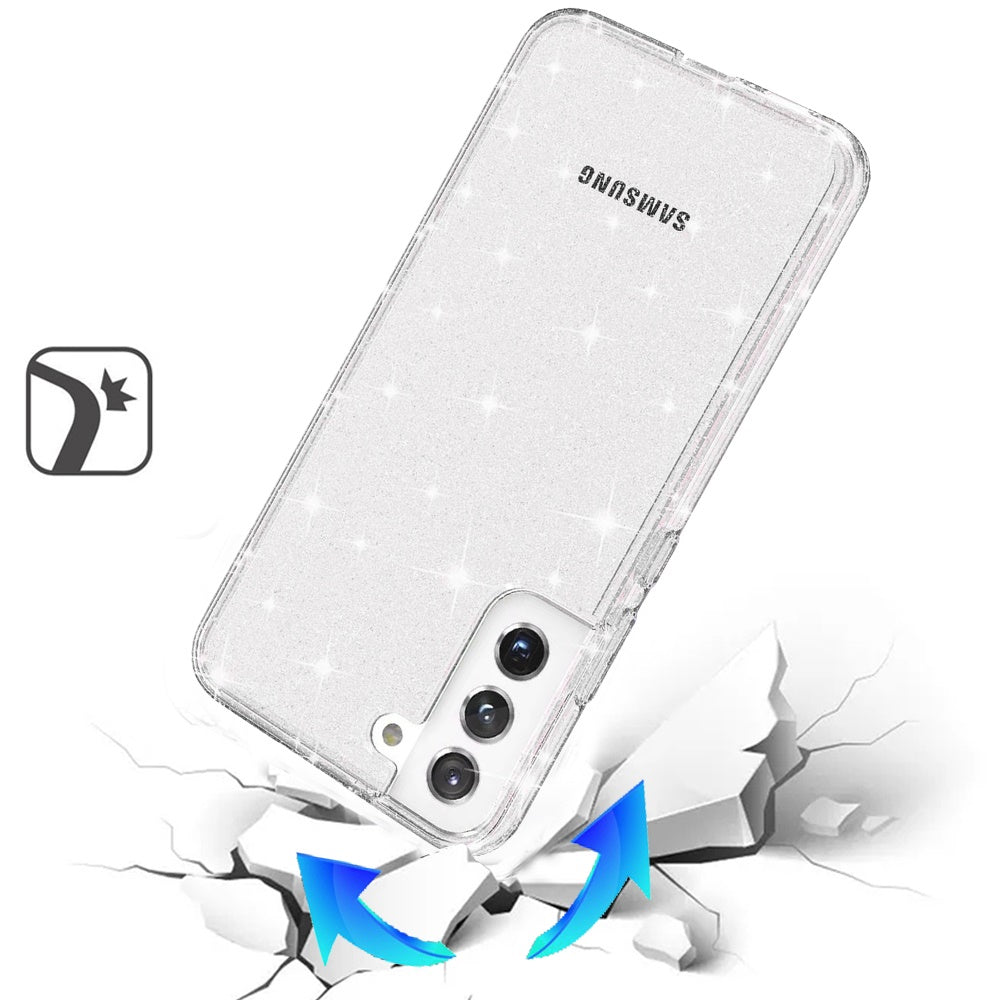 For Samsung Galaxy S21+ Plus Transparent Glitter Shiny Sparkle Bling TPU Rubber Hard Back Hybrid Frame Shockproof Case Cover Clear