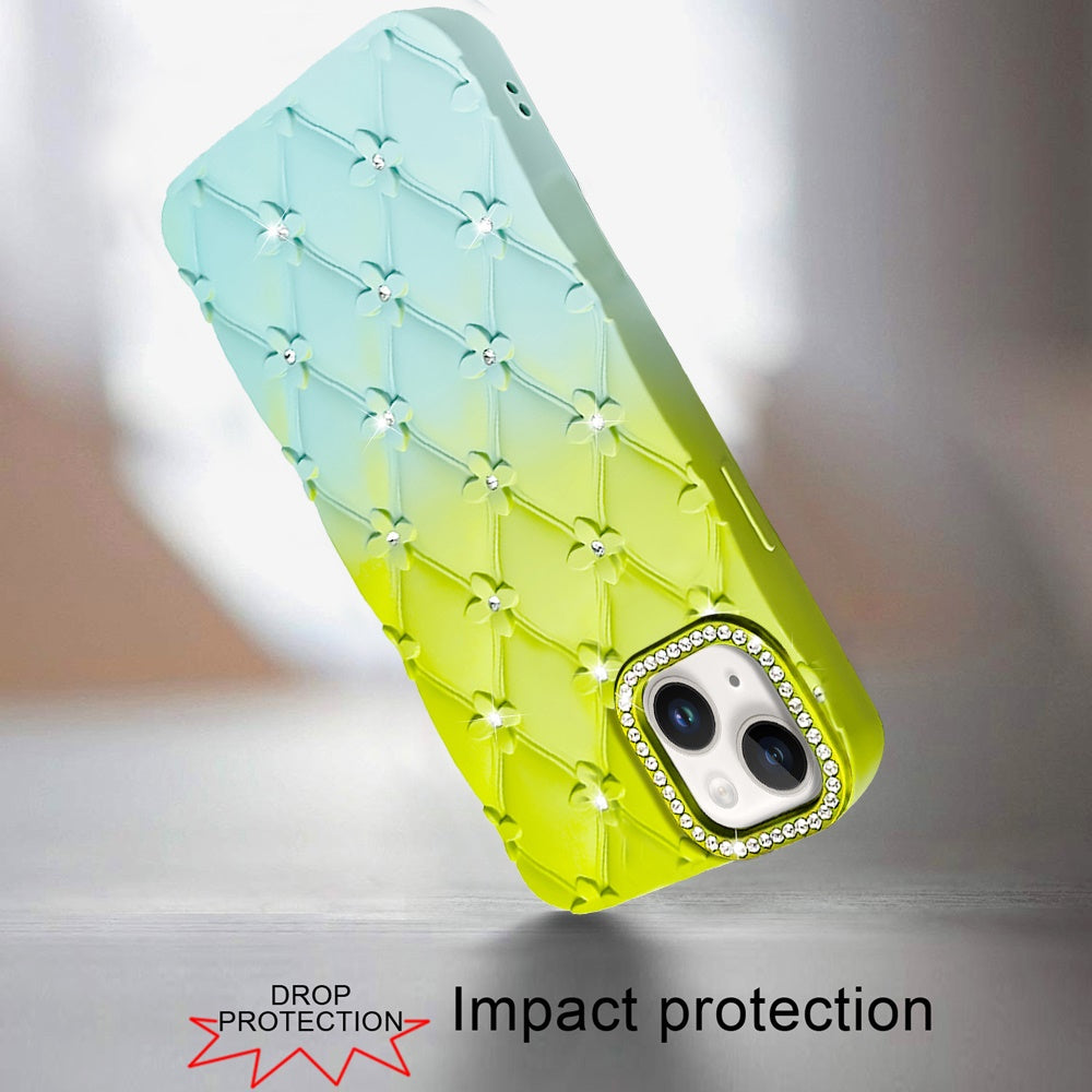 For Samsung Galaxy A16 5G Fashion Flower Design Sparkle Glitter Shimmer Rhinestone Bling Floral Accents, Leather Texture TPU Case Cover