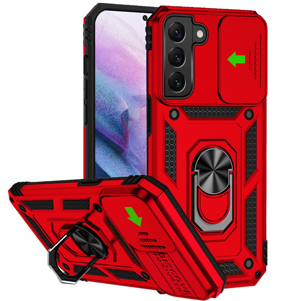 For Samsung Galaxy S21 Ultra Shockproof Edge Bumper with Stand, Camera Lens Protection & 360° Rotate Ring Kickstand Case Cover