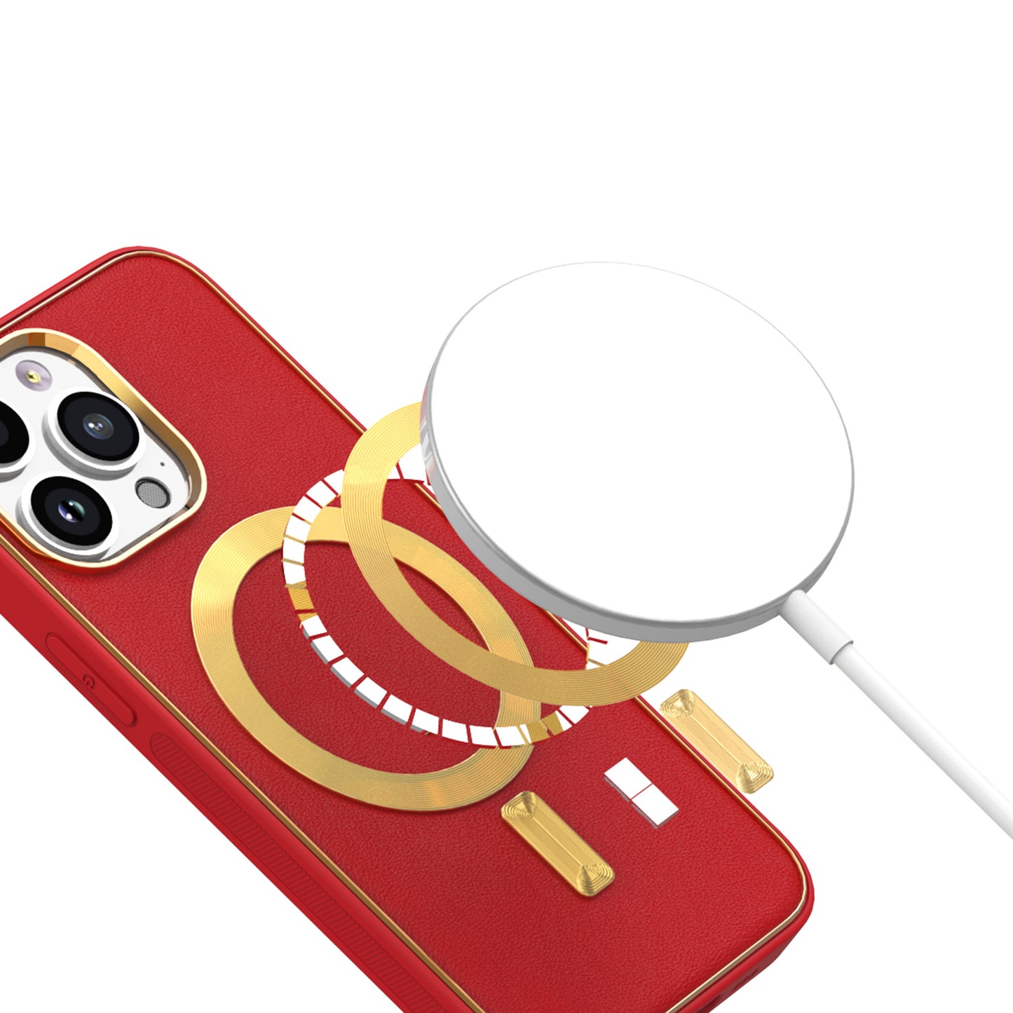 For Apple iPhone 16 (6.1") PU Leather Magnetic Case Slim Protective Cover with MagSafe Compatibility Hard PC Gold Frame Protection Case Cover