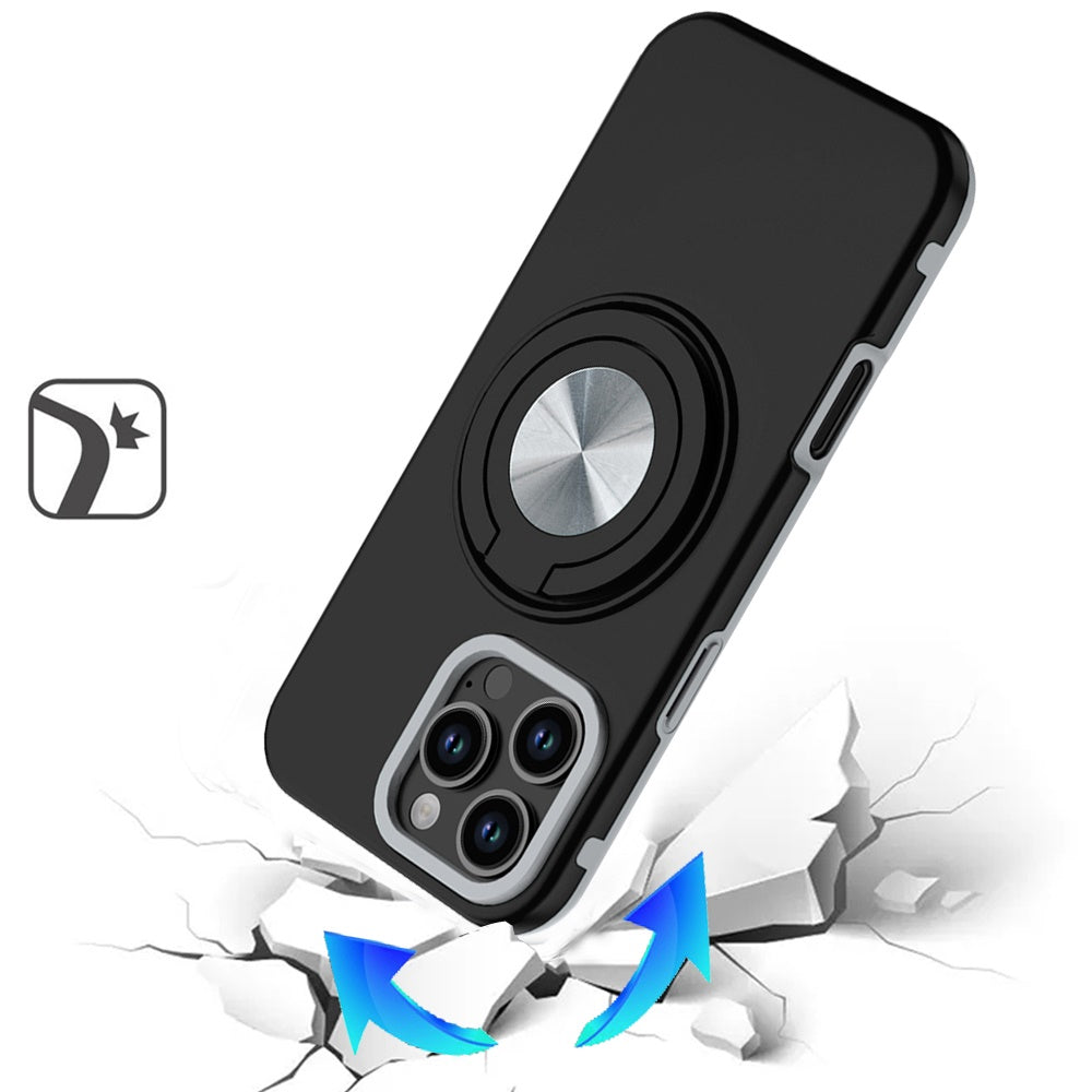 For Samsung Galaxy A06 Metal Matte Hybrid with Invisible Rotational Ring Stand, Car Mount Friendly, Military Grade Slim Fit Sturdy Case Cover