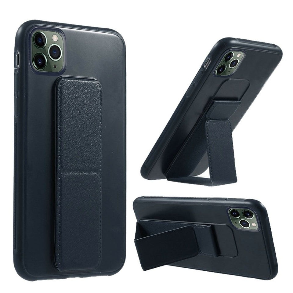 For Apple iPhone 15 Pro (6.1") PU Leather Back Foldable Kickstand Hand Strap Stand Hybrid Heavy Duty Shockproof Phone Case Cover