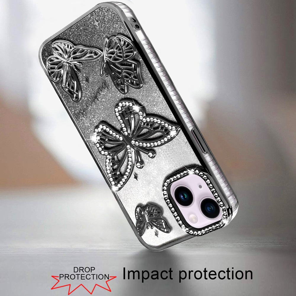 For Samsung Galaxy A16 Luxury Butterfly Sparkle Glitter Diamond Crystal Rhinestone Shimmer Bling Plating Thick TPU Hard PC Case Cover
