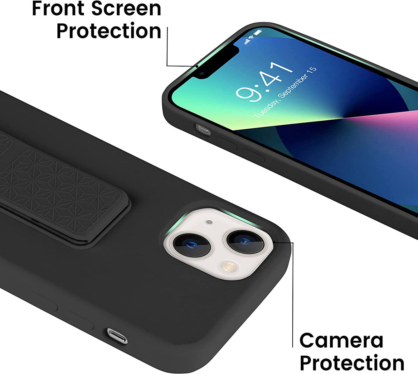 For Apple iPhone 15 Pro (6.1") PU Leather Back Foldable Kickstand Hand Strap Stand Hybrid Heavy Duty Shockproof Phone Case Cover