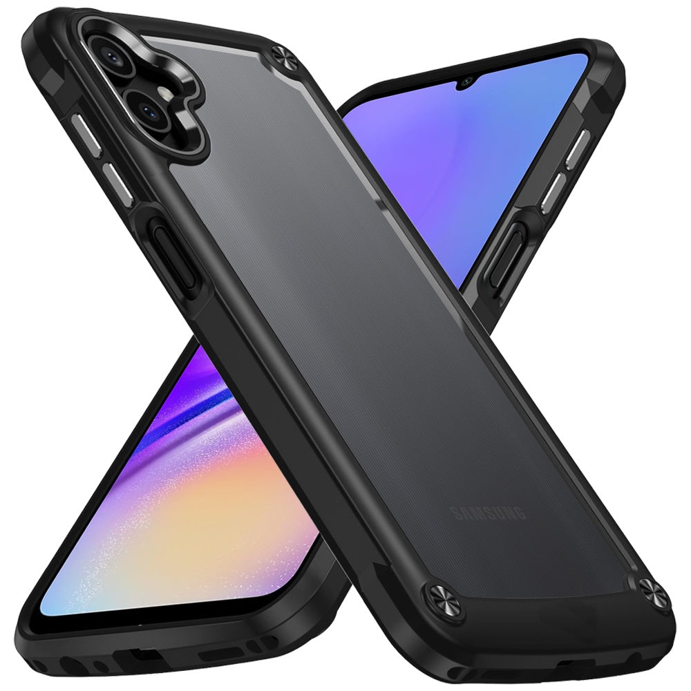 For Samsung Galaxy A26 Hybrid Transparent Rubber with Metal Buttons & Camera Edges Hard TPU Corner Frame Bumper Case Cover