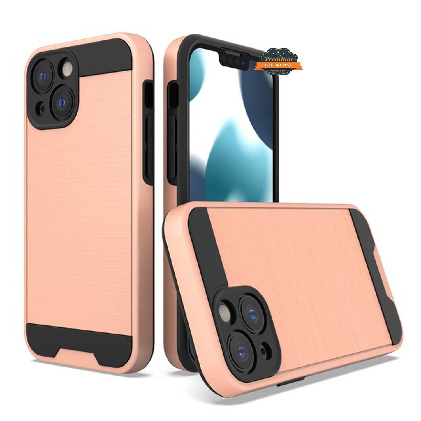 For Apple iPhone 15 Pro Max (6.7") Slim Rugged TPU + Hard Brushed Metal Texture Hybrid Dual Layer Armor Shockproof Phone Case Cover