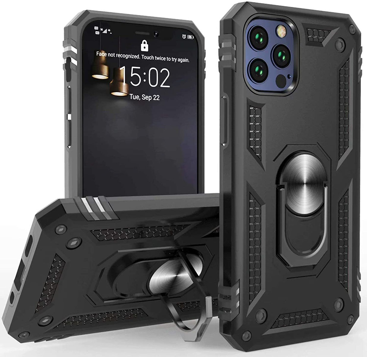 For Apple iPhone 16 Pro (6.3") Shockproof Hybrid Dual Layer PC + TPU with Ring Stand Metal Kickstand Heavy Duty Armor Case Cover