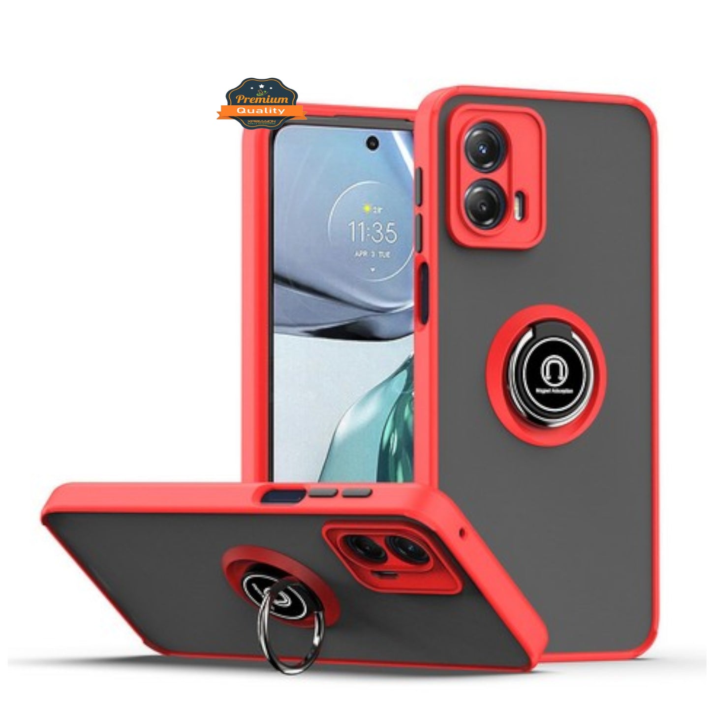 For Motorola Moto G Stylus 5G 2025 Translucent Matte Back Hybrid with Rotatable Metal Ring Holder Kickstand Shockproof TPU (Fit Car Mount) Case Cover