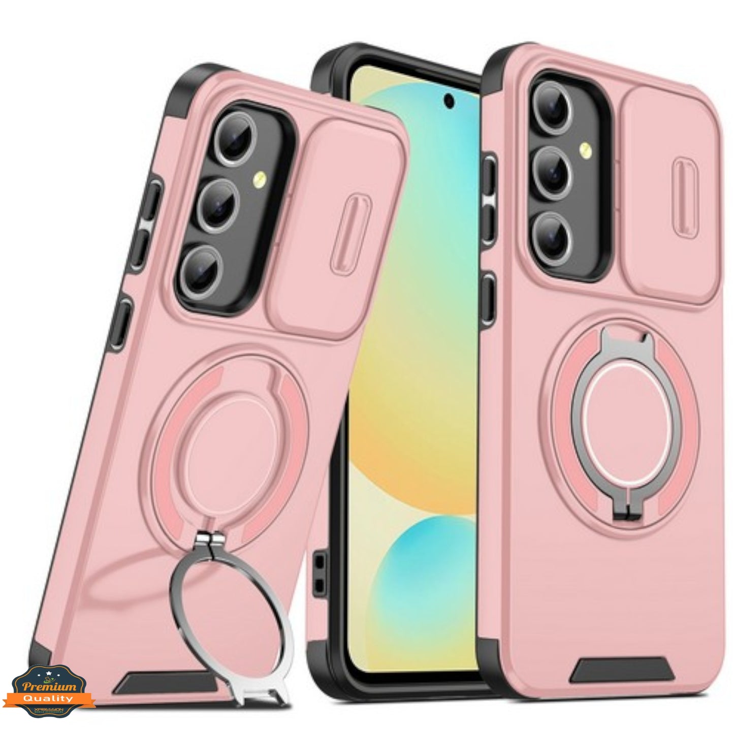 For Samsung Galaxy A36 Hybrid Case with 360° Magnetic Ring Stand, Camera Slide Protector & Compatible with MagSafe Case Cover