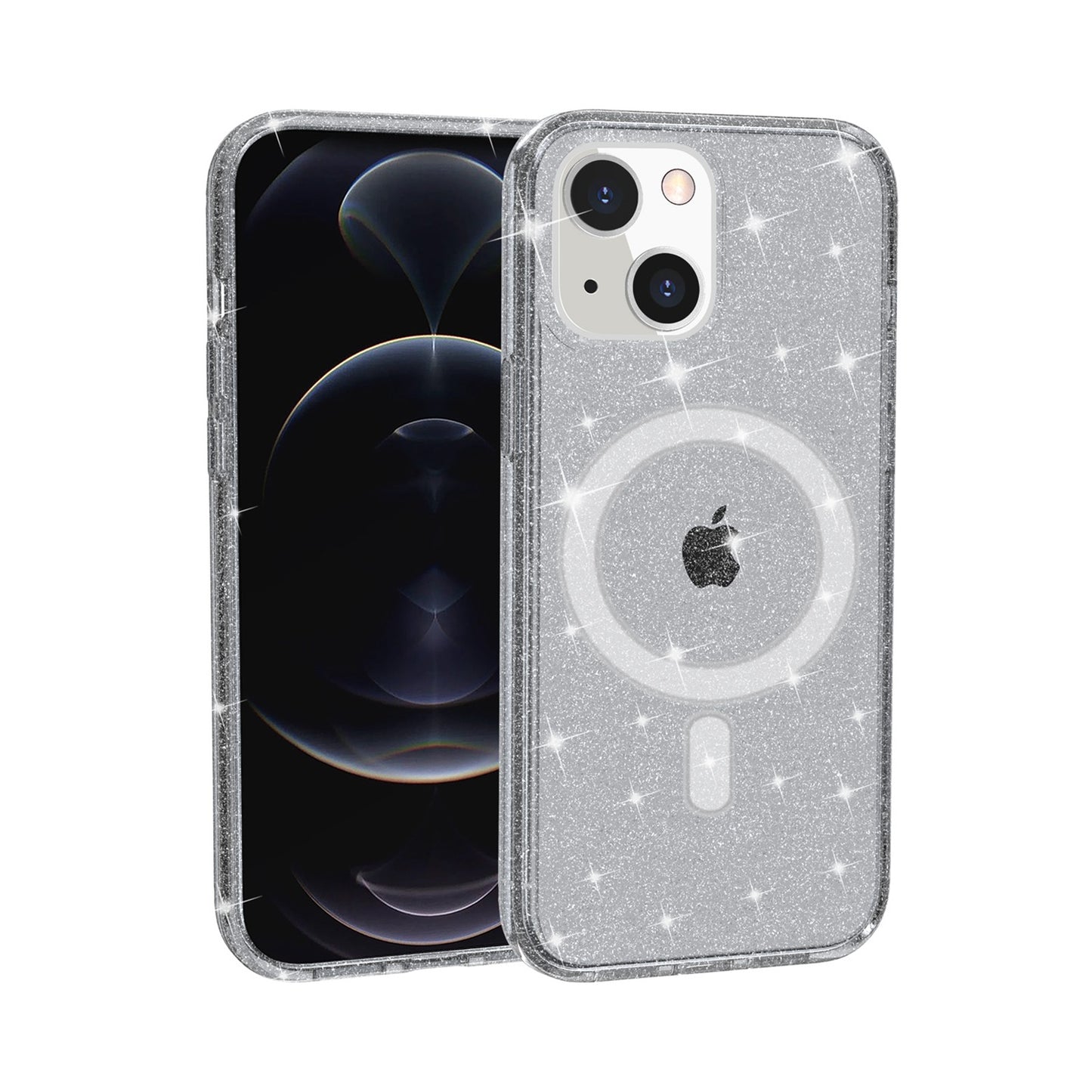 For Apple iPhone 16 (6.1") MagSafe Compatible Glitter Shiny Sparkle Bling TPU Rubber Hard PC Back Hybrid Frame Case Cover