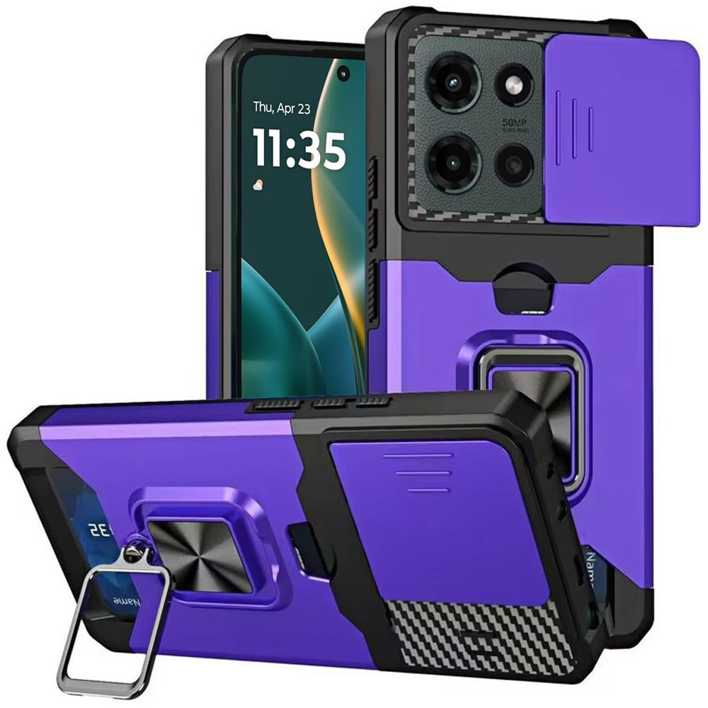 For Motorola Moto G Stylus 5G 2025 Wallet Case with Ring Stand & Slide Camera Cover Back Credit Card Slot Holder, Military Grade Case Cover