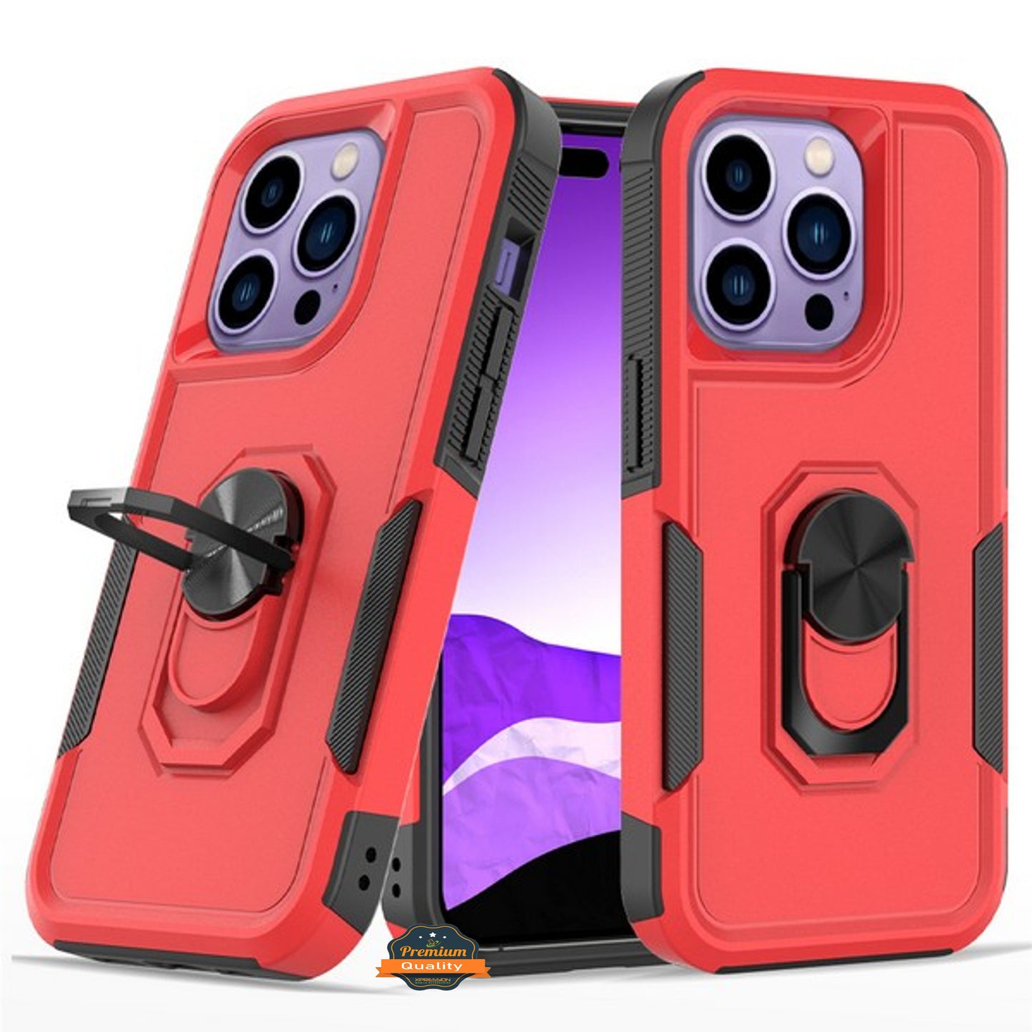 For Apple iPhone 15 Plus (6.7") Heavy Duty Hybrid Rugged 2in1 Shockproof Protective with Magnetic Ring Stand Holder Phone Case Cover