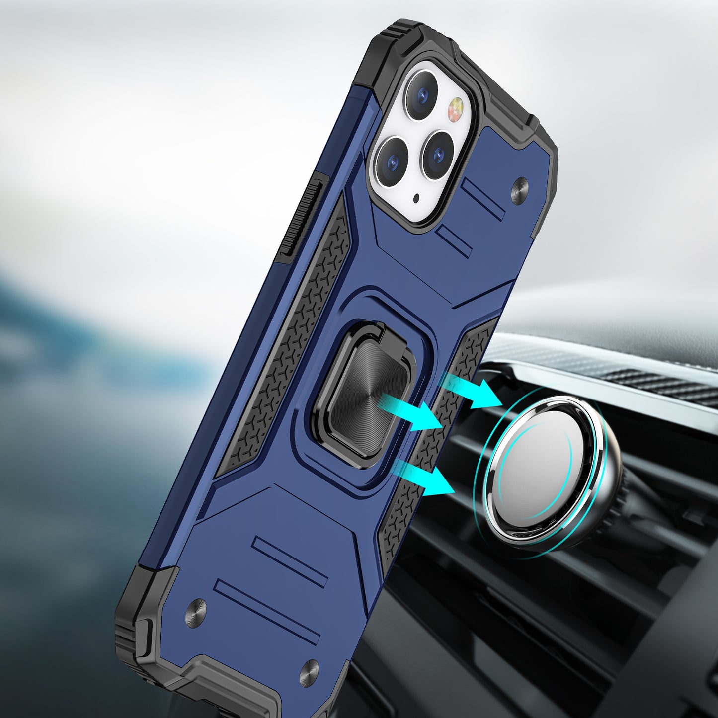 For Samsung Galaxy S21 FE /Fan Edition Armor Hybrid Magnetic Stand with Ring Holder Kickstand Shockproof Heavy-Duty Durable Rugged TPU Dual Layer Case Cover Blue