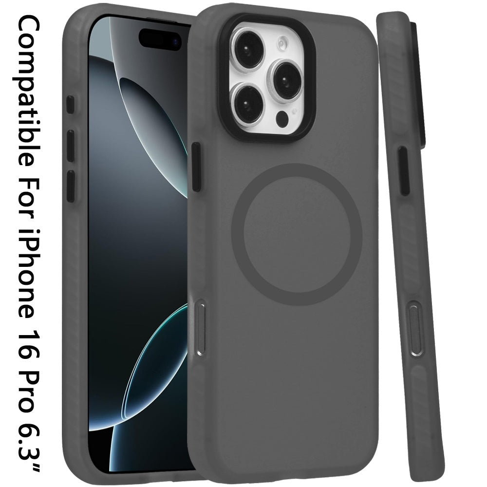For Apple iPhone 16 Pro (6.3") Matte Skin Hybrid TPU with Magnetic Circle MagSafe Compatible, Military Grade Shockproof Slim Fit Case Cover