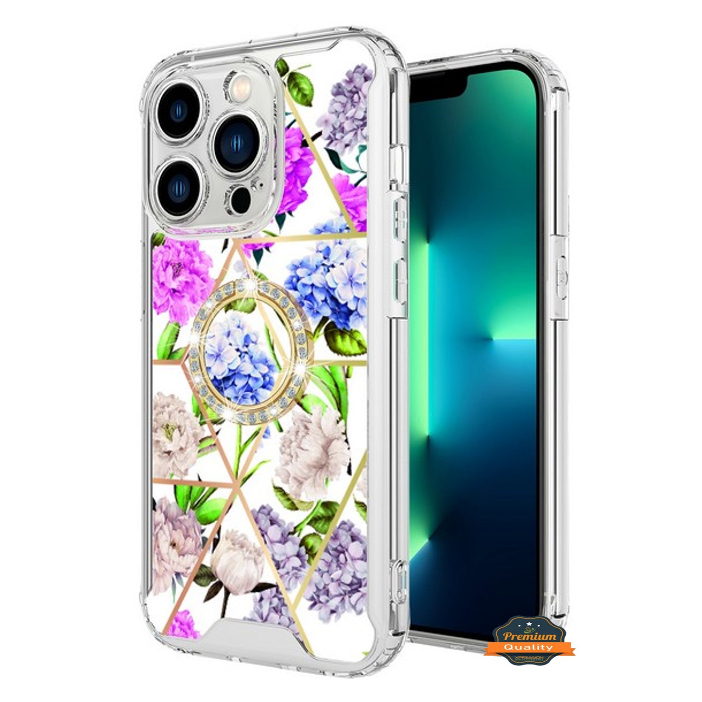 For Samsung Galaxy A16 5G Fashion Design Pattern Hybrid Ring Kickstand Bling Diamond Hard PC TPU Protective Case Cover