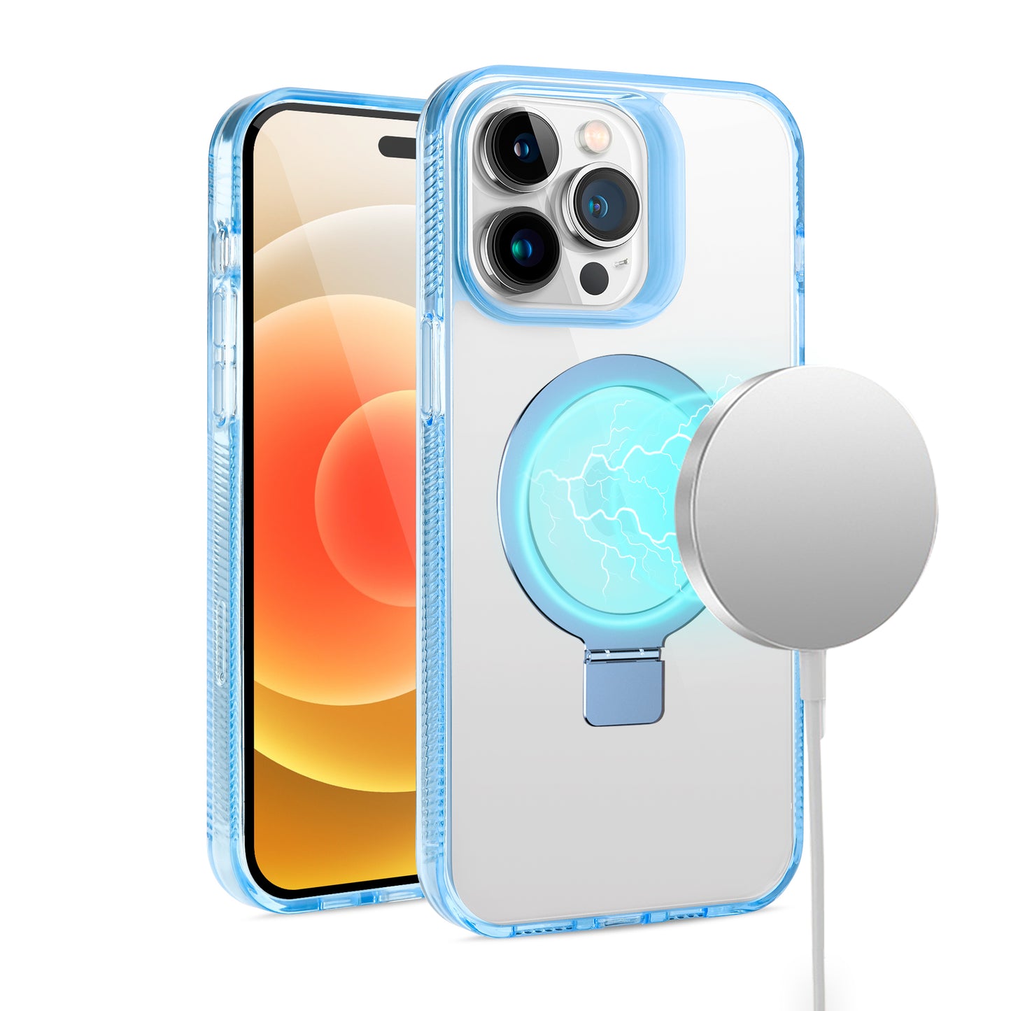 For Apple iPhone 16 Plus (6.7") Transparent HQ Magnetic Ring Circle Stand with MagSafe Compatible Hybrid Dotted Edged Case Cover