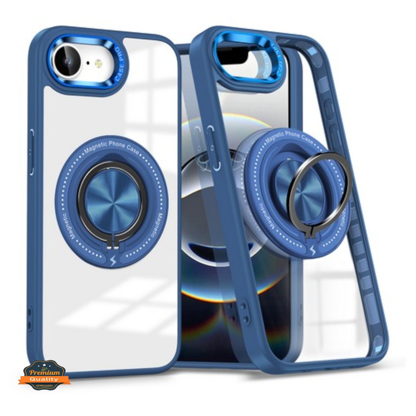 For Apple iPhone 17 Pro Clear Transparent Back Hybrid with Rotating Ring Stand, MagSafe Compatible Shockproof Slim TPU PC Case Cover