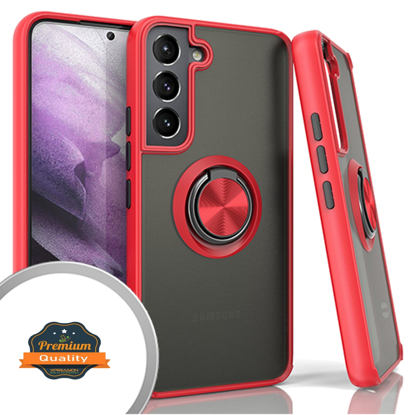 For Samsung Galaxy A16 5G Finger Ring Stand Holder Kickstand Hybrid Frosted Matte TPU Hard Frame Shock-Absorption Case Cover