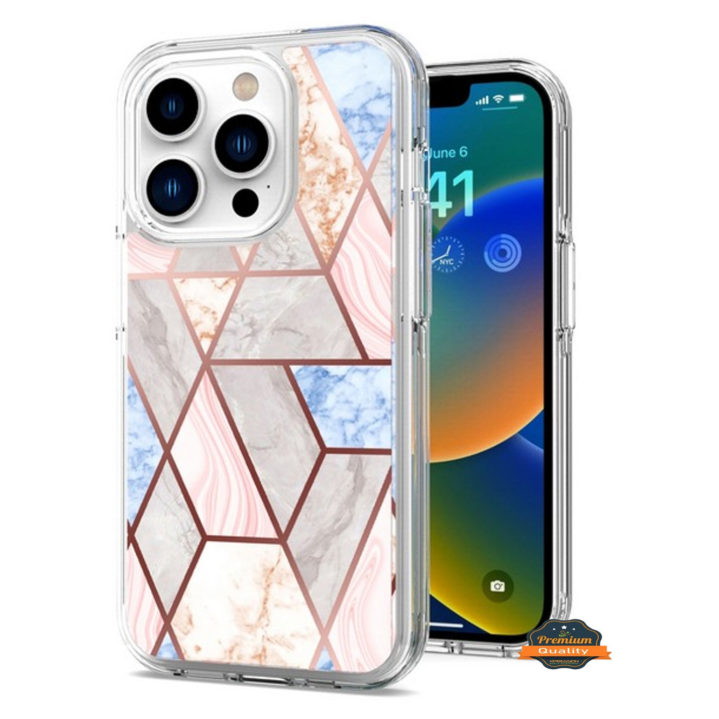 For Apple iPhone 15 Pro (6.1") Stylish Hybrid Fashion Marble Trendy Design Hard Back PC Shockproof TPU Protective Phone Case Cover
