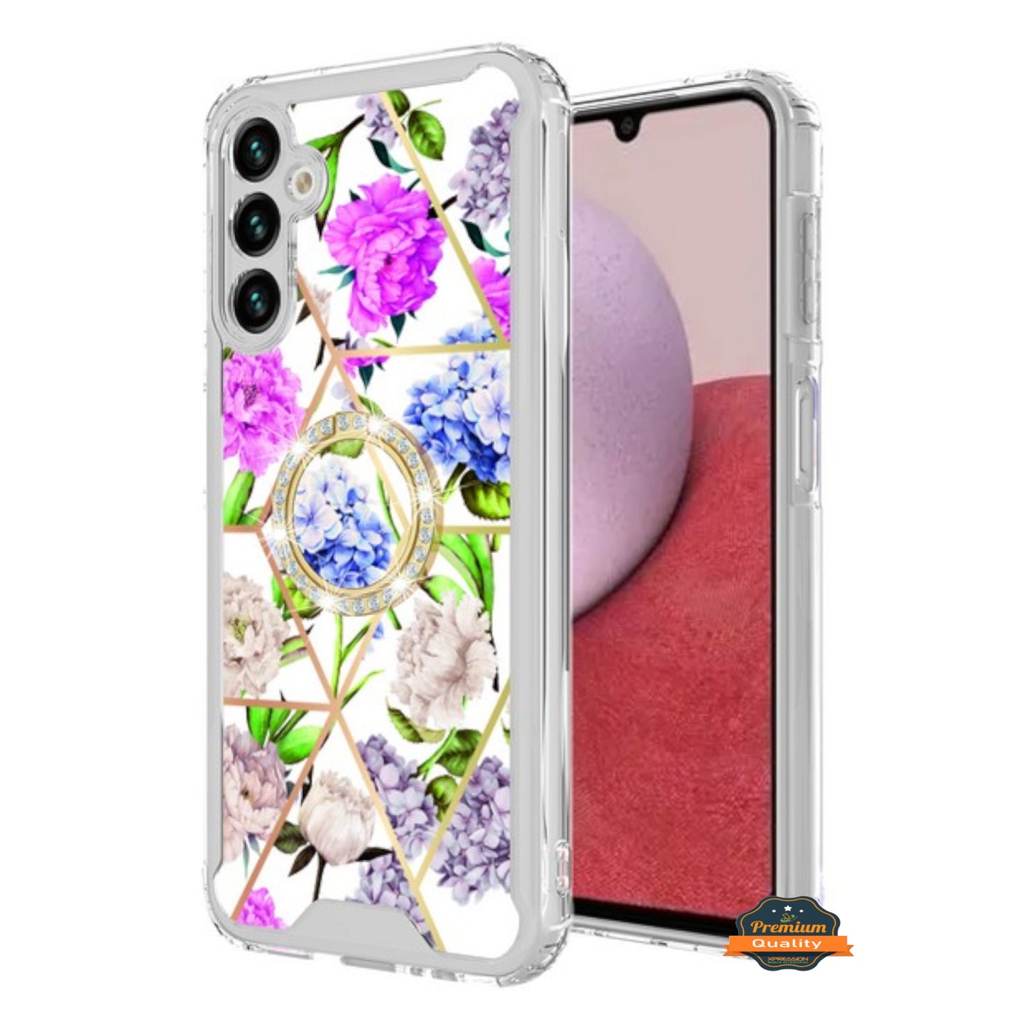 For Samsung Galaxy A26 Fashion Design Bling Diamond Hybrid Protective Case, Ring Kickstand Hard PC + TPU Case Cover