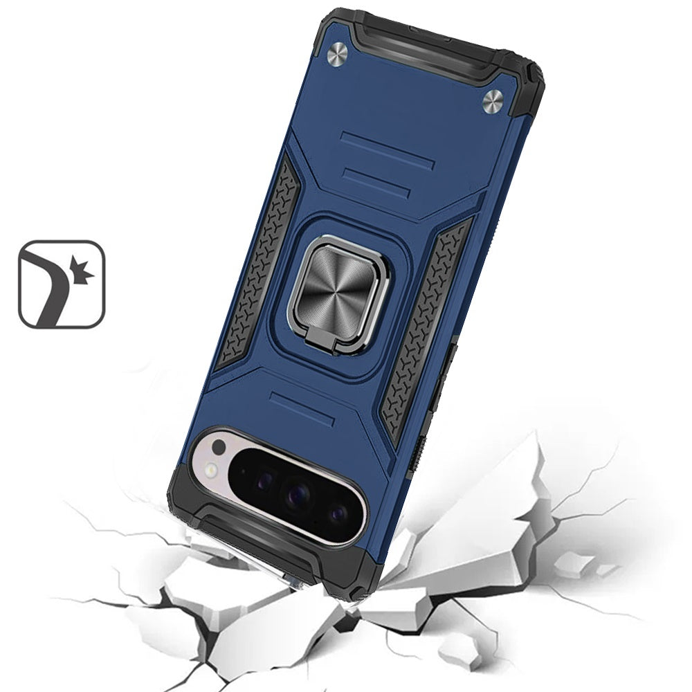 For Google Pixel 9 Pro XL (6.8") Armor Hybrid with Ring Holder Kickstand Shockproof Heavy-Duty Durable Rugged Dual Layer Case Cover