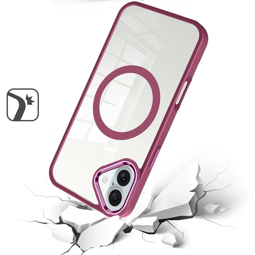 For Apple iPhone 16 Plus (6.7") MagSafe Compatible Transparent Greatest Clear Acrylic with Color Frame Thick Hybrid TPU Hard Case Cover