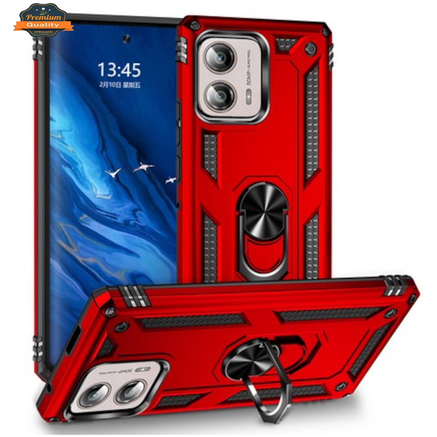 For Motorola Moto G 5G 2025 Shockproof Hybrid Dual Layer PC + TPU with Metal Ring Kickstand Heavy Duty Armor Shell Case Cover