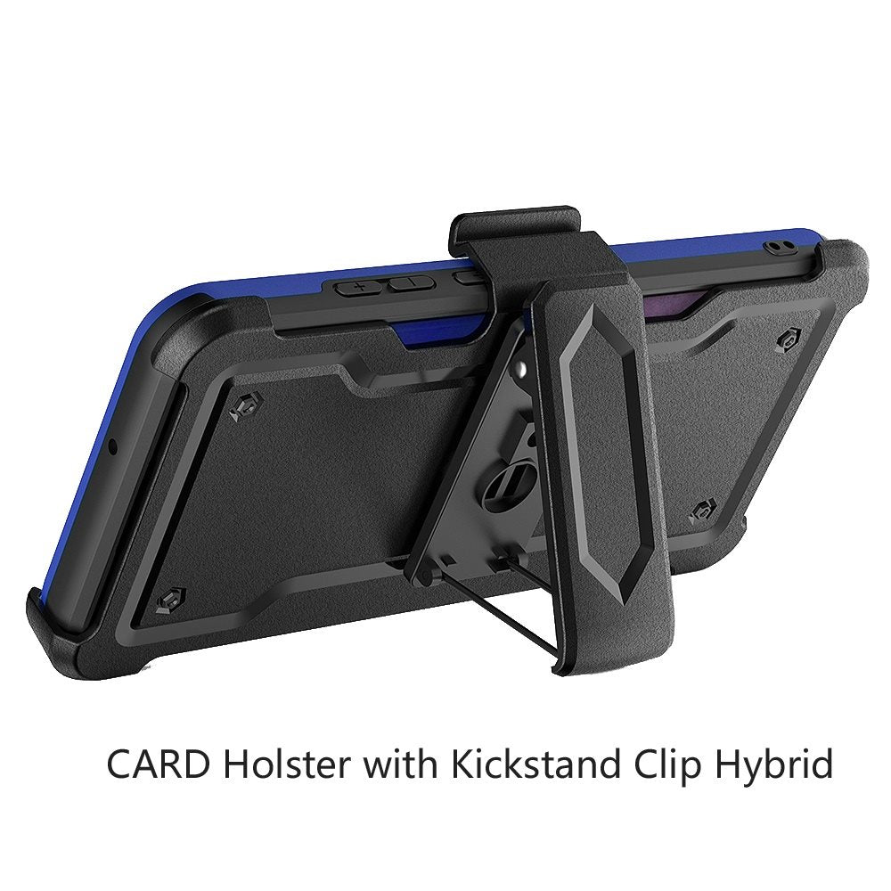 For Samsung Galaxy A16 5G Full-Body Hybrid Heavy Duty Armor Case with Belt Clip Holster, Credit Card Holder & Kickstand Case Cover Blue