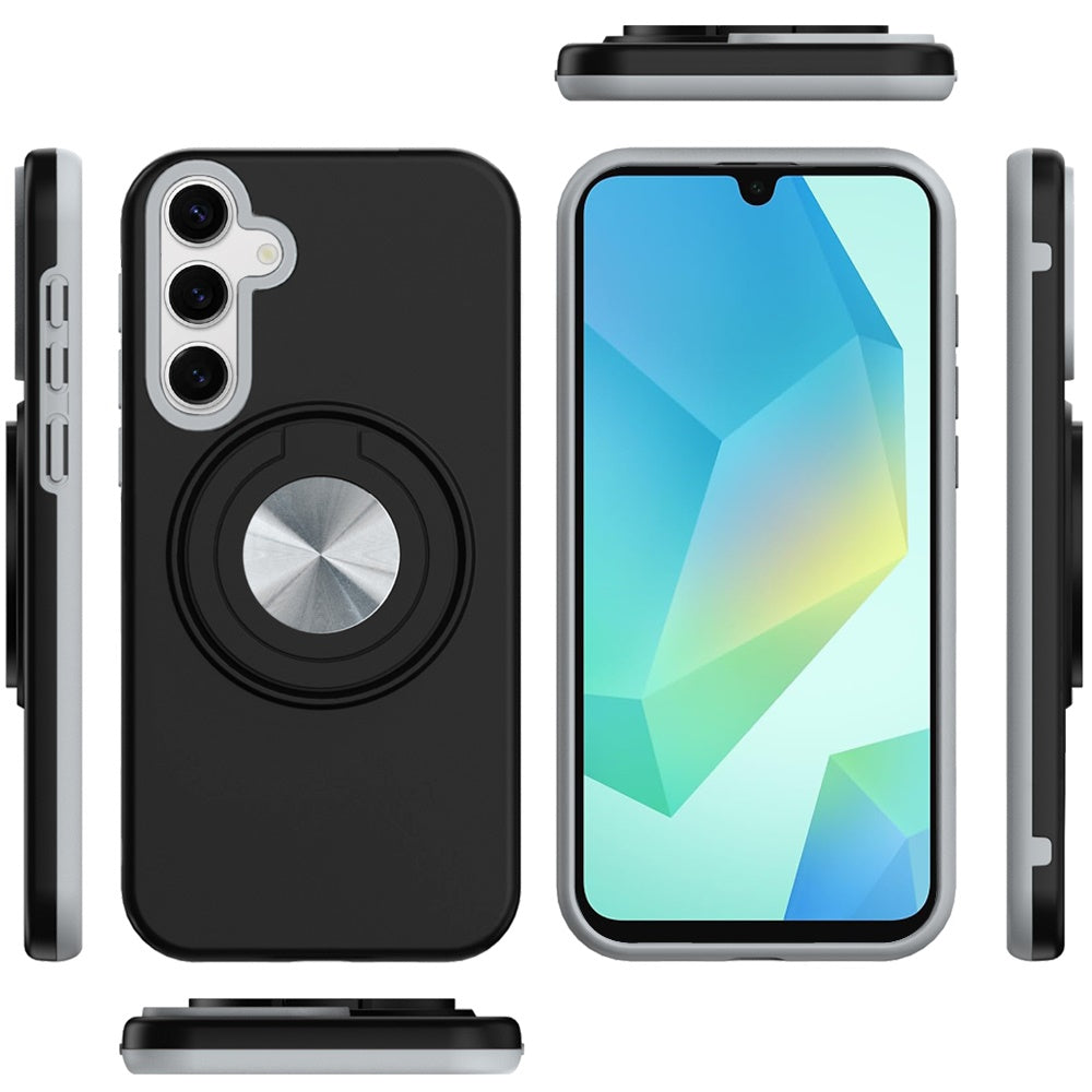 For Samsung Galaxy A16 Metal Matte Hybrid with Invisible Rotational Ring Stand, Car Mount Friendly, Military Grade Slim Fit Sturdy Case Cover