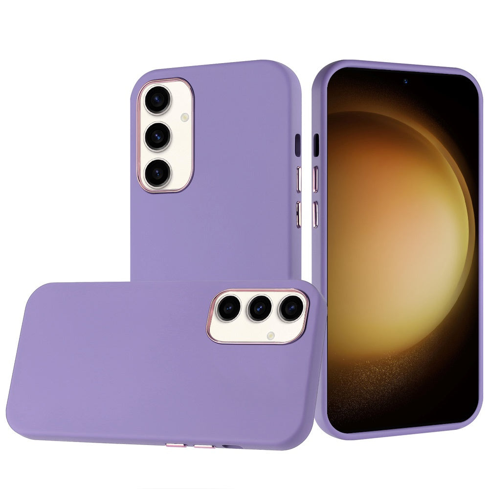 For Samsung Galaxy A16 5G Slim Classic Hybrid Around Rubber Gummy Gel Slick Hard PC Silicone TPU Chromed Button Case Cover