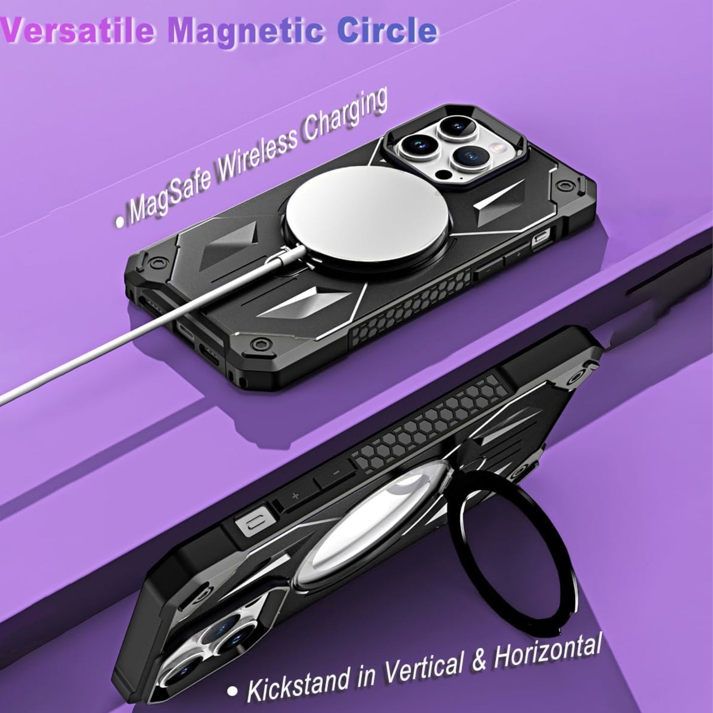 For Apple iPhone 15 Pro (6.1") Hybrid Magnetic Ring Stand Invisible Foldable Military Grade Shockproof Fit with Magsafe Phone Case Cover