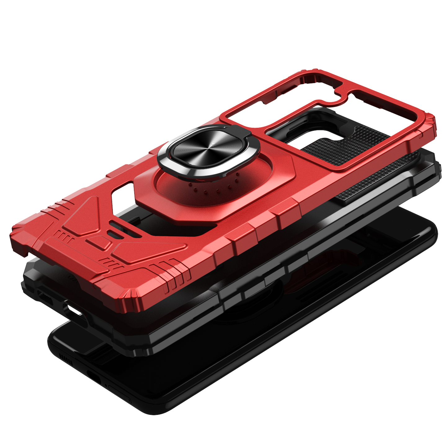 For Hybrid Dual Layer with 360° Rotate Magnetic Ring Stand Holder Kickstand TPU Rugged PC Shockproof Red Tablet Case Cover