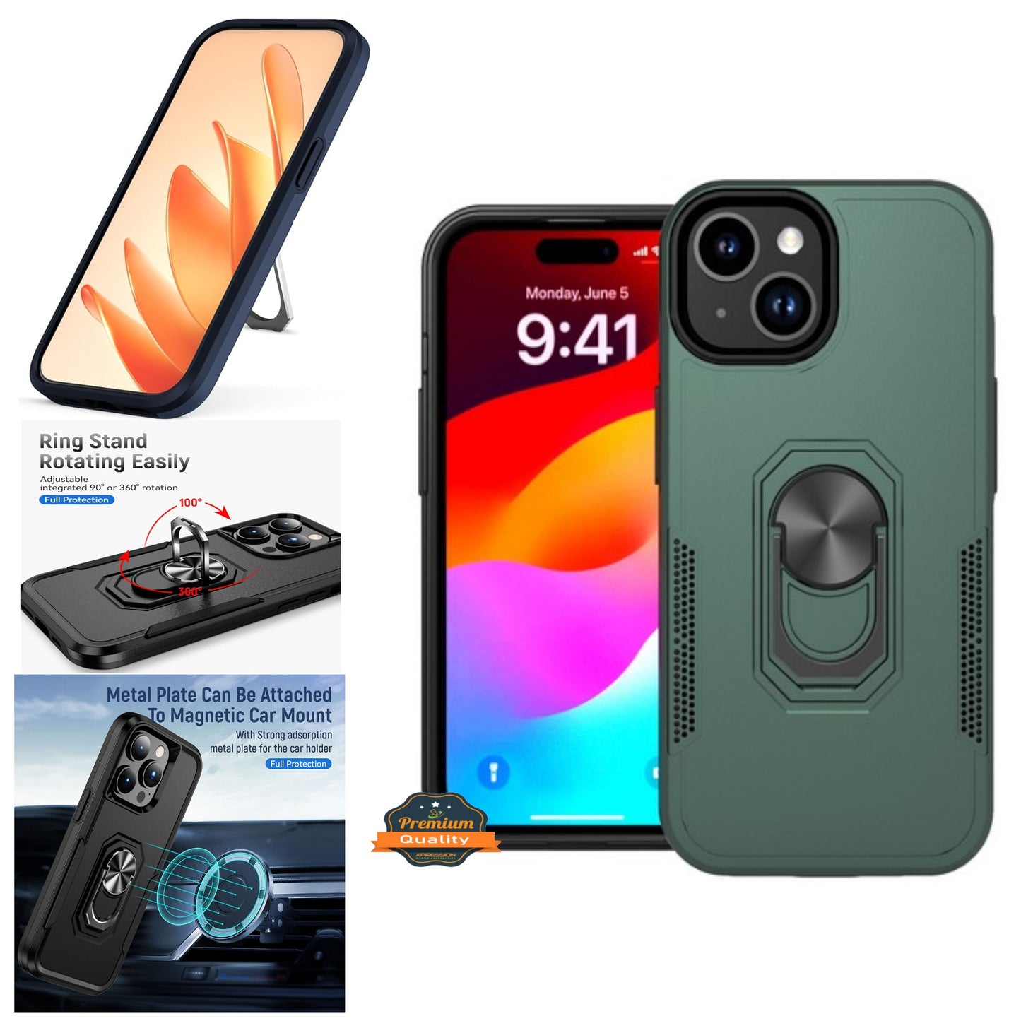 For Samsung Galaxy A16 Slim Hybrid Case with Ring Stand 360° Rotate & Magnetic Back Grip Kickstand Military Grade Shockproof Protector