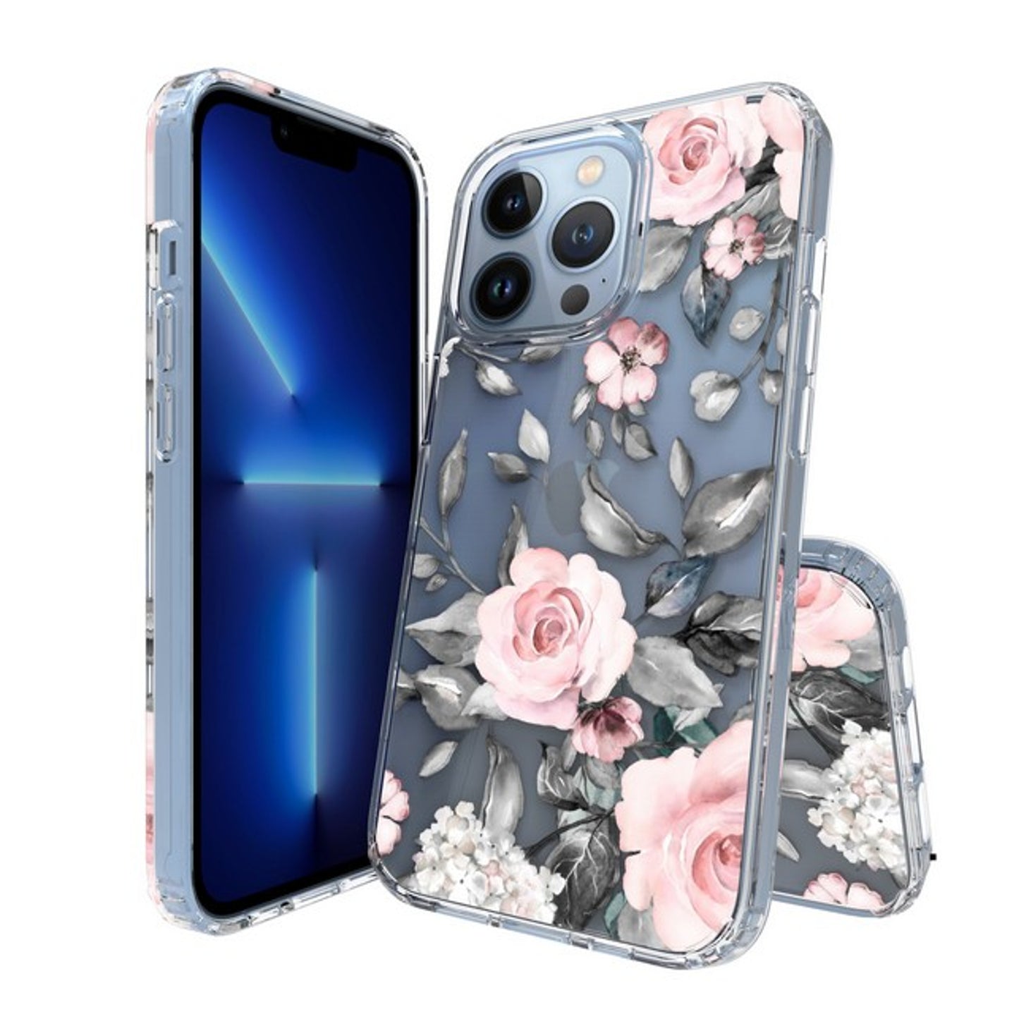For Apple iPhone 16 Pro Max (6.9") Floral Patterns Design Clear TPU Silicone Shock Absorption Bumper Slim Hard Back Case Cover
