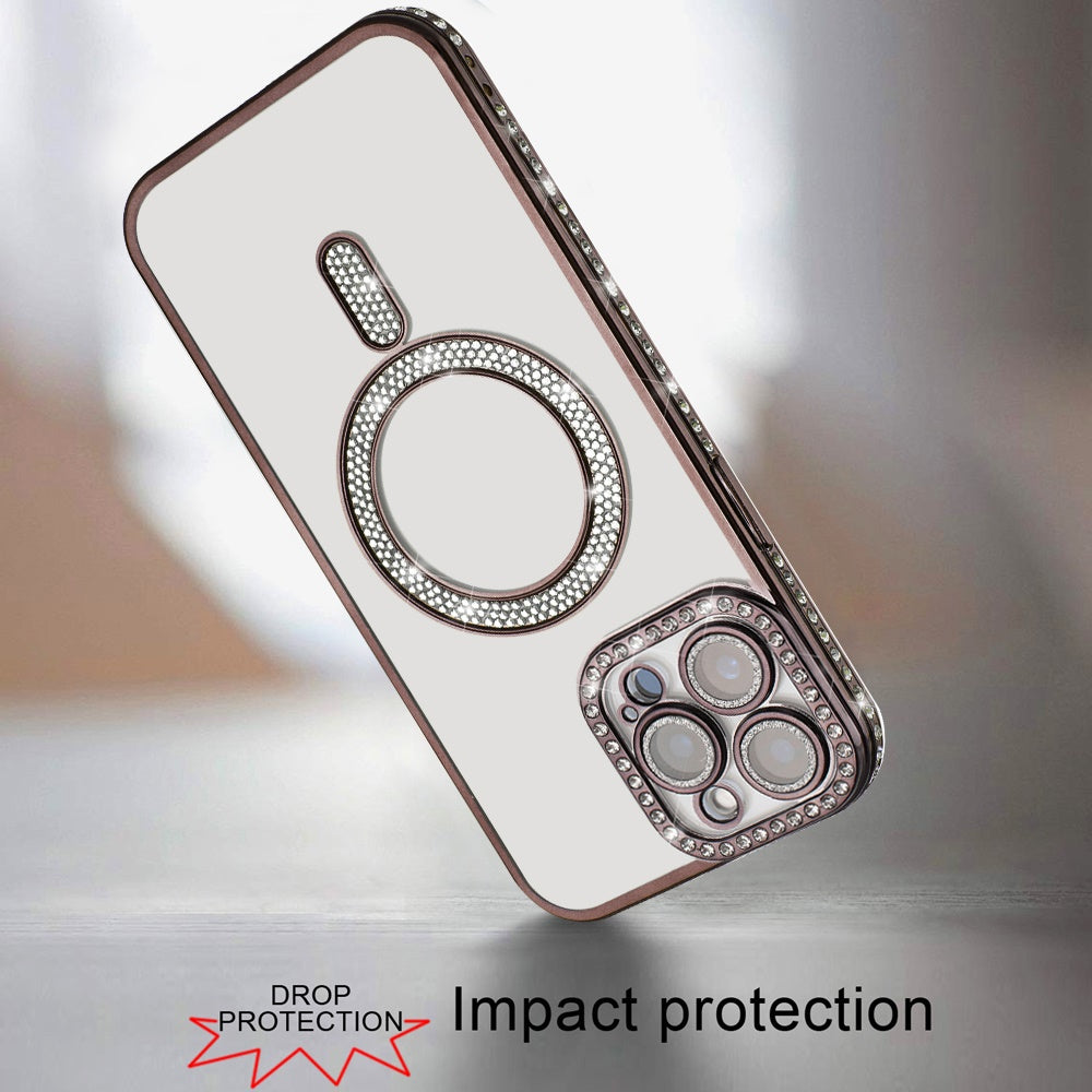 For Apple iPhone 11 Bling Case with Diamond Magnetic Circle, Transparent Slim Shockproof Hybrid Slim Fit Case Cover