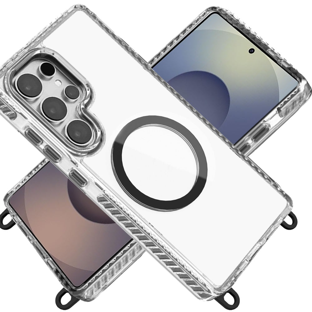 For Apple iPhone 16 Pro (6.3") Clear Magnetic Frame PC Back Shockproof Protective Case with Detachable Lanyard Strap, Compatible with MagSafe Case Cover