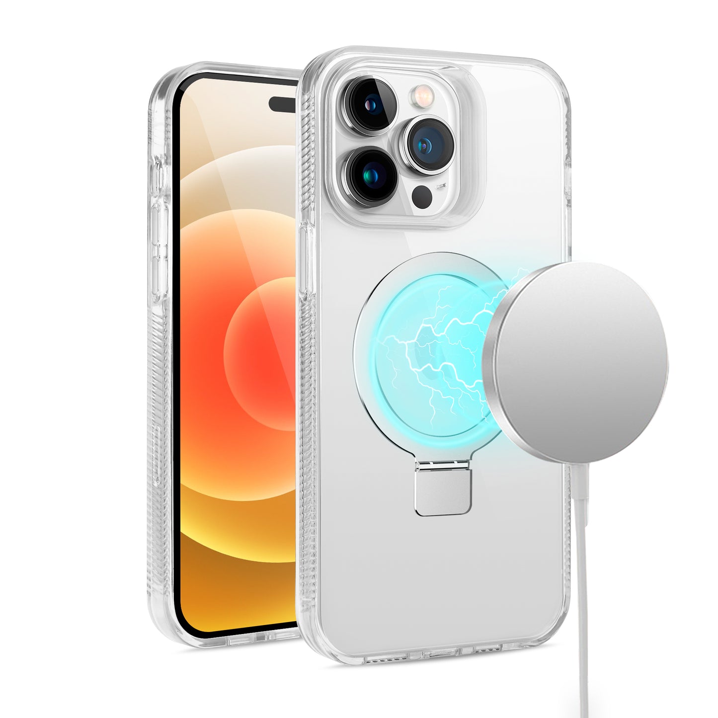 For Apple iPhone 16 Pro Max (6.9") Transparent HQ Magnetic Ring Circle Stand with MagSafe Compatible Hybrid Dotted Edged Case Cover