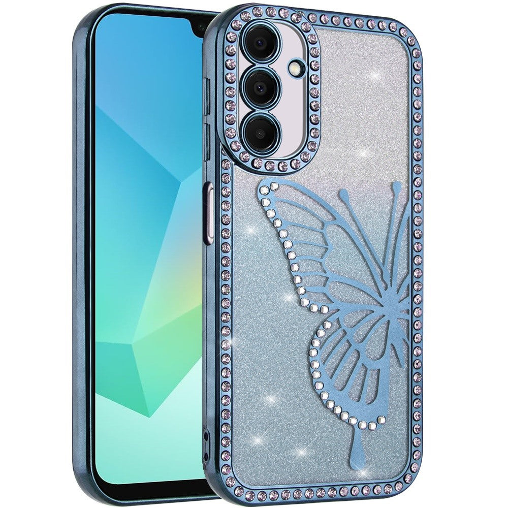 For Samsung Galaxy A16 5G Butterfly Glitter Diamond Shimmer Hybrid Slim & Stylish Electroplated Sparkly Bling Shockproof TPU Protective Case Cover