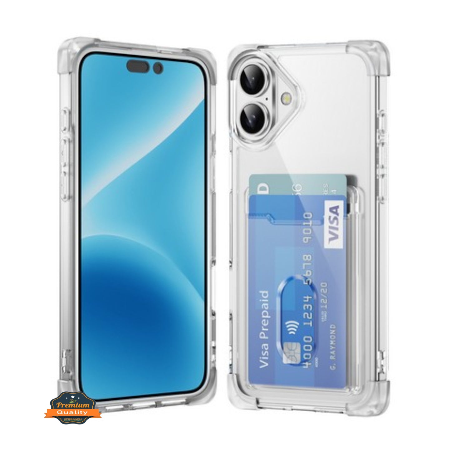 For Apple iPhone 16 Plus (6.7") Wallet Clear Case with Credit Card Holder Rubber Silicone TPU Protection Corner Bumper Shockproof Case Cover