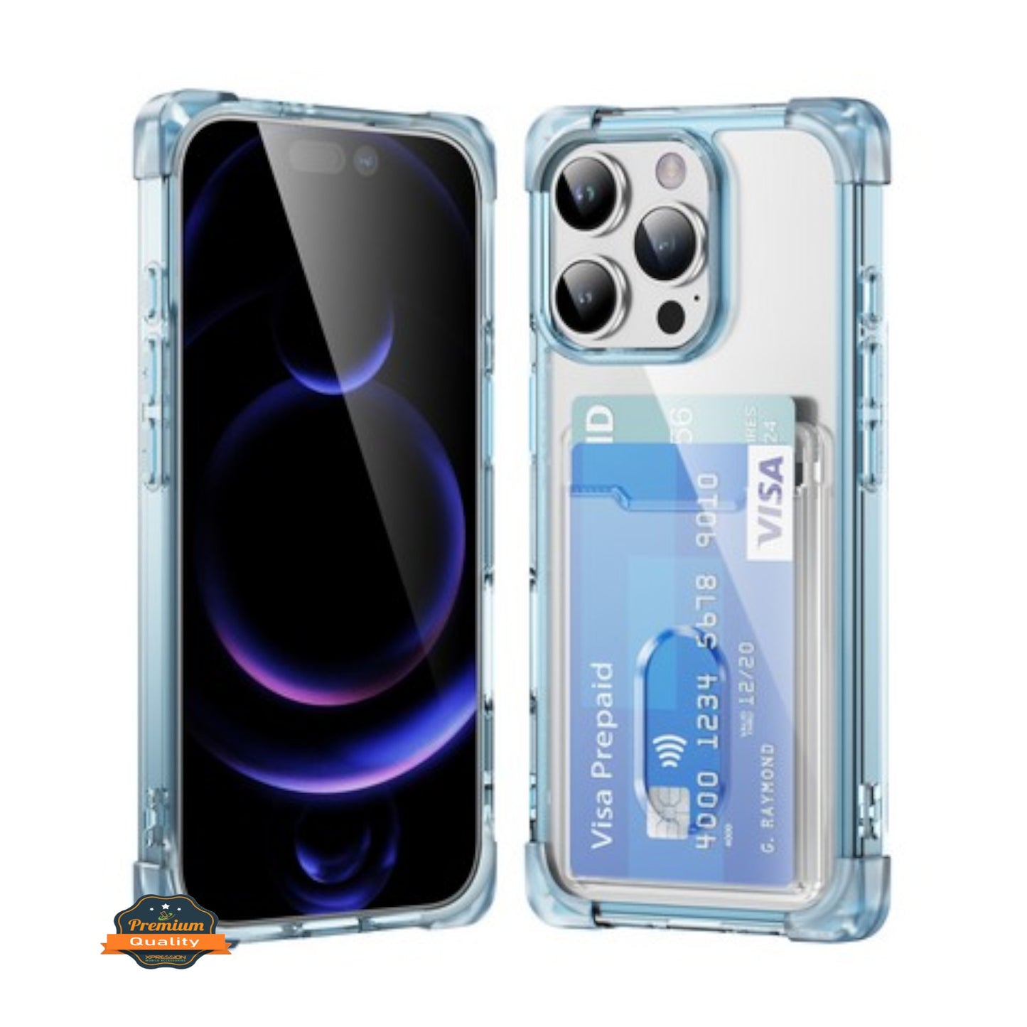 For Apple iPhone 16 Plus (6.7") Wallet Clear Case with Credit Card Holder Rubber Silicone TPU Protection Corner Bumper Shockproof Case Cover
