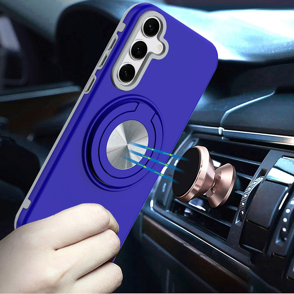 For Samsung Galaxy A16 Metal Matte Hybrid with Invisible Rotational Ring Stand, Car Mount Friendly, Military Grade Slim Fit Sturdy Case Cover