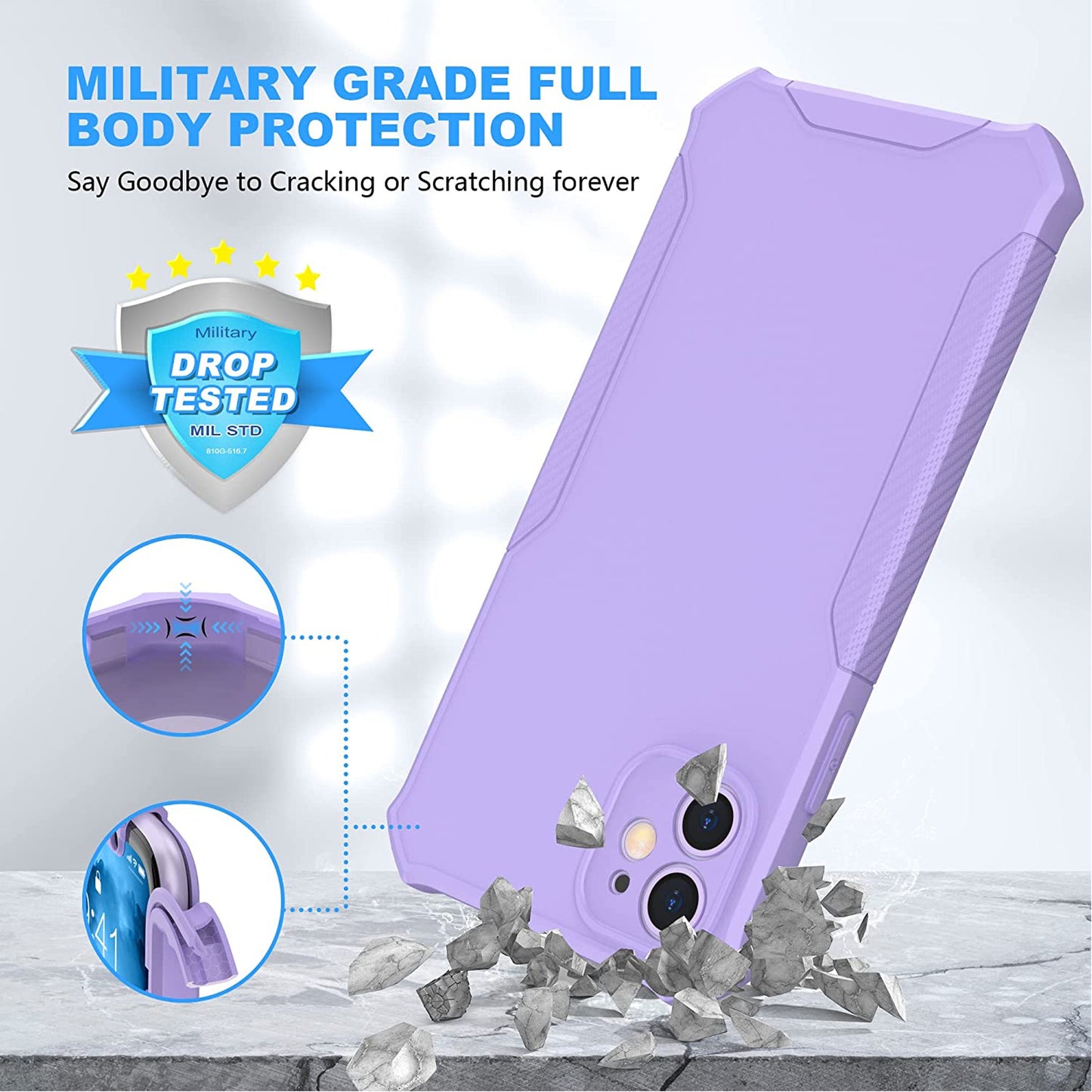 For TCL K24 /TCL K23 Hybrid 2in1 Front Bumper Frame Cover Square Edge Shockproof Soft TPU + Hard PC Anti-Slip Heavy Duty Case Cover Purple