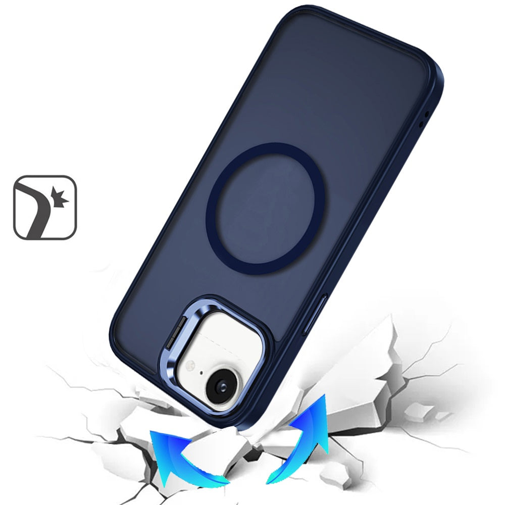 For Apple iPhone 16e (E edition) Heavy Duty Metallic Hybrid Tough TPU with Camera Ring Stand, MagSafe Compatible, Rugged Drop Protection Case Cover