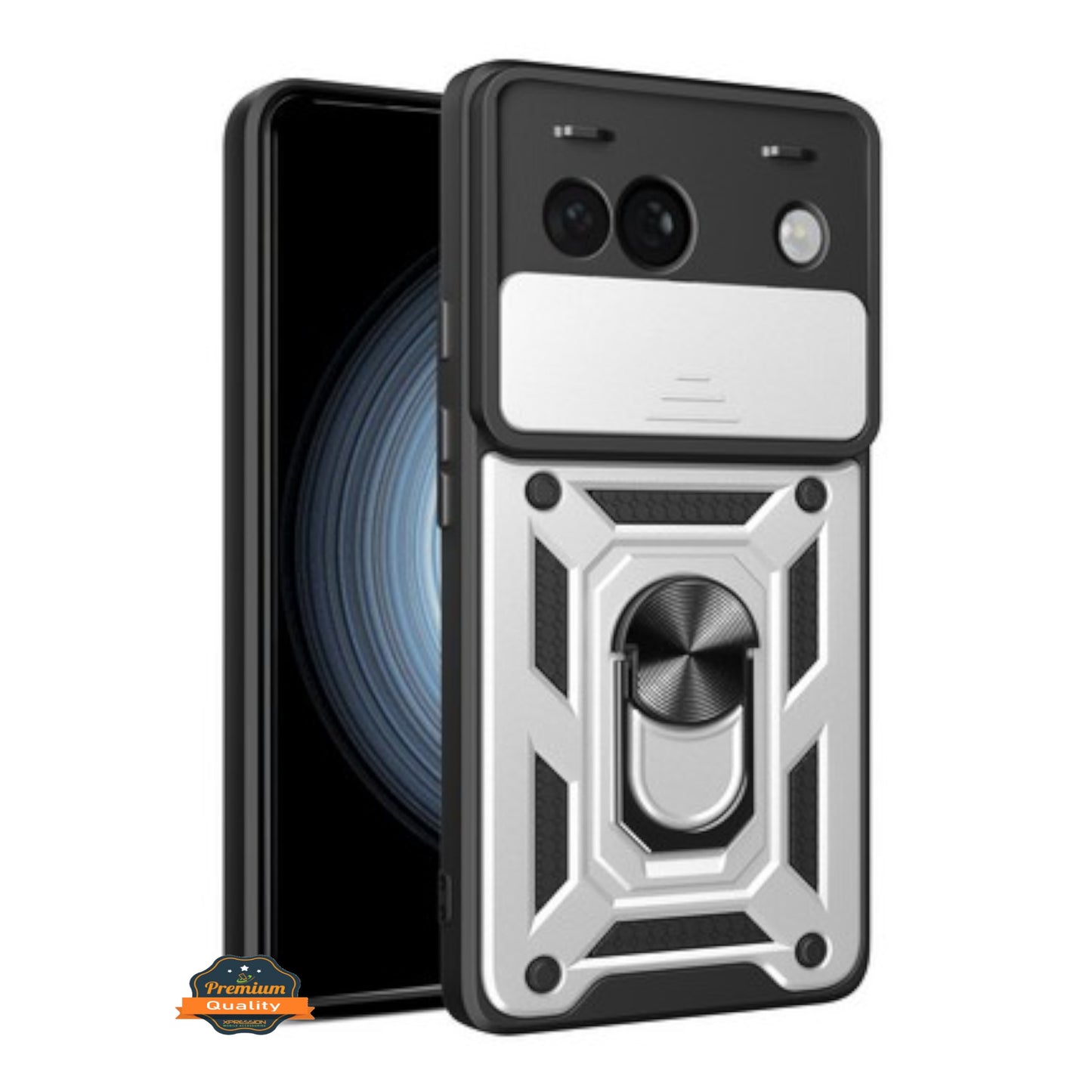 For Google Pixel 9A Hybrid Shockproof, Built-in Sliding Camera Lens Protection with Magnetic Finger Ring Stand Holder Case Cover